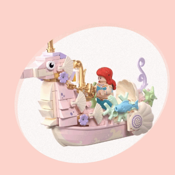 WeKKi Fairy Tale Town Vehicle The Little Mermaid Ariel's Seahorse Carriage Building Toy Set-One Quarter