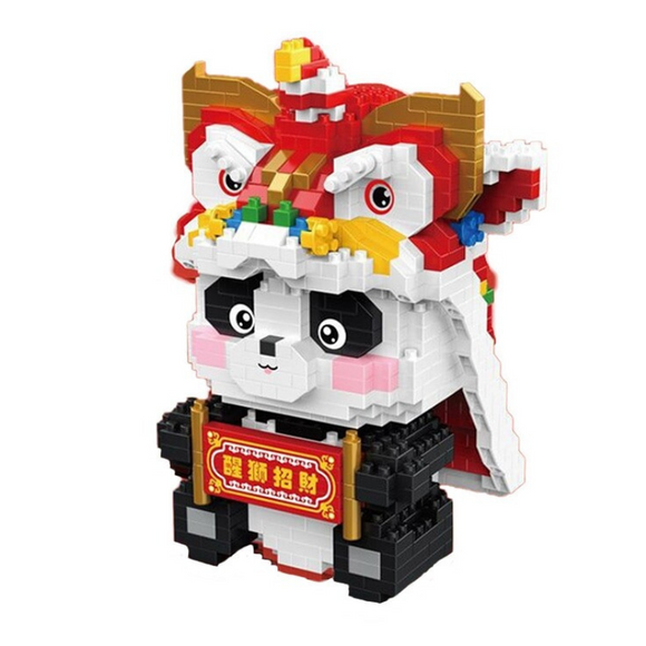 YKO Royal Panda Qing Dynasty Lion Dance Panda Micro-Diamond Particle Building Block Set-One Quarter