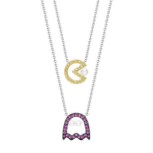 HeFang Jewelry PacMan Pinky Pixel Pendant Necklace-One Quarter