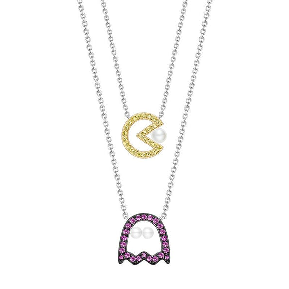 HeFang Jewelry PacMan Pinky Pixel Pendant Necklace-One Quarter