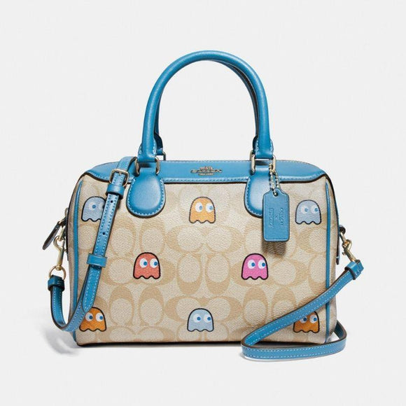 Coach Mini Bennett Satchel in Signature Canvas with PacMan Ghosts Print-One Quarter