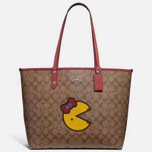 Coach Reversible City Tote in Signature Canvas with Ms. PacMan-One Quarter