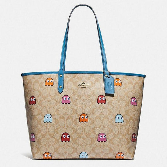 Coach Reversible City Tote in Signature Canvas with PacMan Ghosts Print-One Quarter