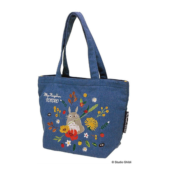 lunch box tote bag／silver × denim GhibiliMyNeighborTotoroEmbroid