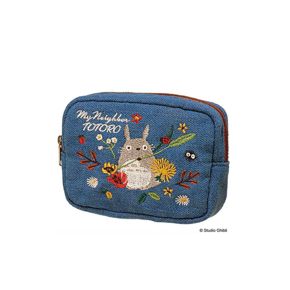 Ghibili My Neighbor Totoro Embroidery Denim Mini Pouch-One Quarter