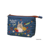 Ghibili My Neighbor Totoro Embroidery Denim Wide Pouch-One Quarter 1