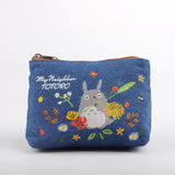 Ghibili My Neighbor Totoro Embroidery Denim Wide Pouch-One Quarter