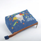 Ghibili My Neighbor Totoro Embroidery Denim Wide Pouch-One Quarter