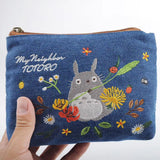 Ghibili My Neighbor Totoro Embroidery Denim Wide Pouch-One Quarter
