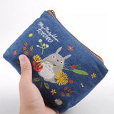 Ghibili My Neighbor Totoro Embroidery Denim Wide Pouch-One Quarter