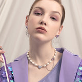 HeFang Jewelry Barbie Heart Pearl Purple Crystal Earrings-One Quarter