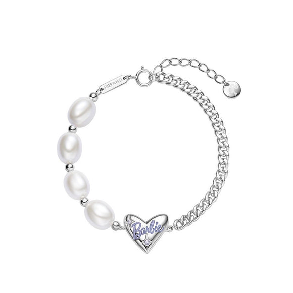 HeFang Jewelry Barbie Heart and Pearl Charm Bracelet-One Quarter