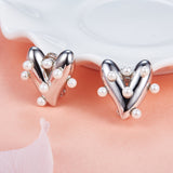 HeFang Jewelry Barbie Heart and Pearl Earrings-One Quarter