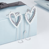 HeFang Jewelry Barbie Pearl Heart Chain Earrings-One Quarter
