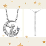 Le Petit Prince Crescent Moon and Star Silver Pendant Necklace