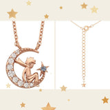 Le Petit Prince Crescent Moon and Star Rose Gold Pendant Necklace-One Quarter