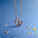 Le Petit Prince Crescent Moon and Star Rose Gold Pendant Necklace-One Quarter