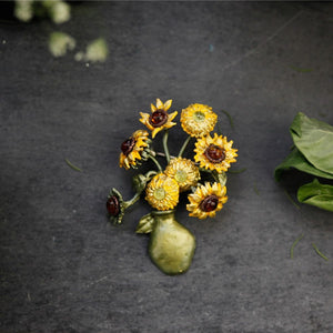 Michael Michaud Van Gogh Sunflowers Vase Brooch-One Quarter
