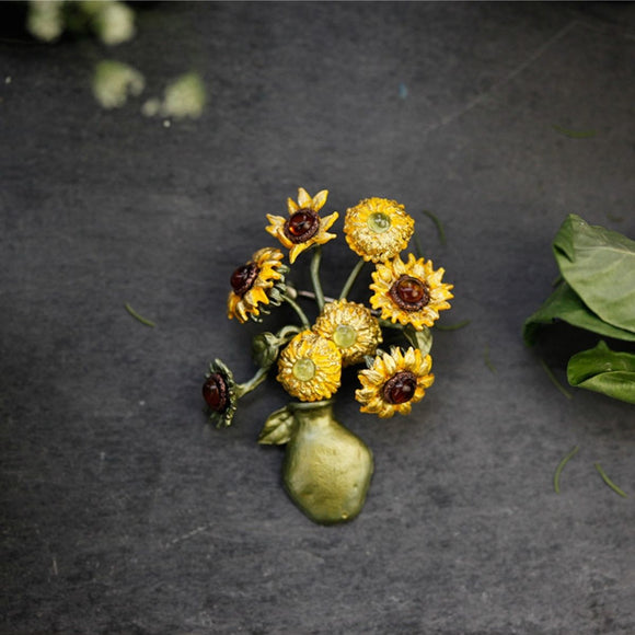 Michael Michaud Van Gogh Sunflowers Vase Brooch-One Quarter