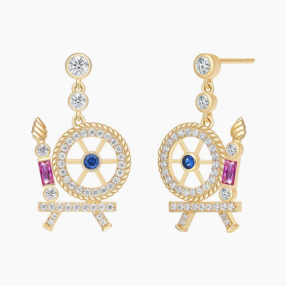 HeFang Jewelry Sleeping Castle Spinning Wheel Drop Earrings-One Quarter