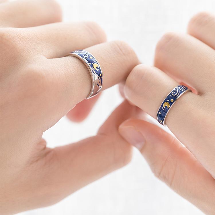 Van Gogh Starry Night Silver Couple Rings Seven Season One Quarter