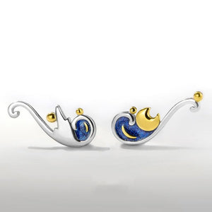 Van Gogh Starry Night Silver Stud Earrings - One Quarter