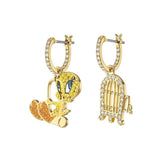 Swarovksi Looney Tunes Tweety Multi-Colored Gold-Tone Plated Hoop Pierced Earrings-One Quarter