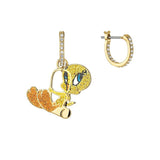 Swarovksi Looney Tunes Tweety Multi-Colored Gold-Tone Plated Hoop Pierced Earrings-One Quarter