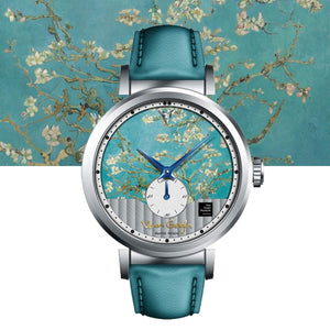 Van Gogh Almond Blossom Swiss Movement Leather Watch-One Quarter