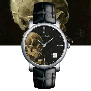 Van Gogh Head of a Skeleton with a Burning Cigarette Swiss Movement Leather Watch-One Quarter