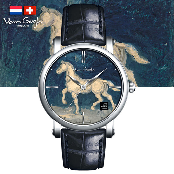 Van Gogh Plaster Statuette of a Horse Swiss Movement Leather Watch-One Quarter