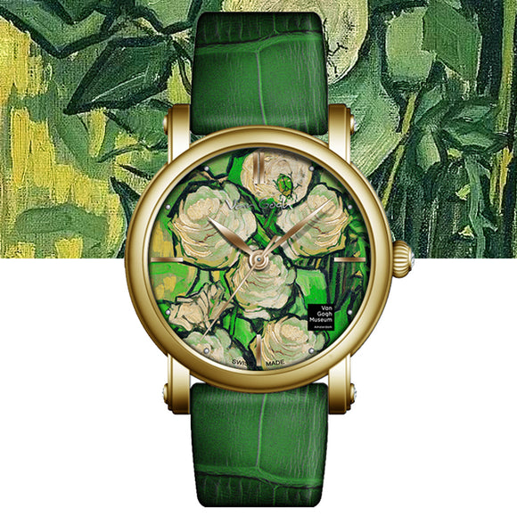 Van Gogh Roses and Beetle Swiss Movement Leather Watch-One Quarter