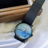 Van Gogh Seascape Swiss Movement Black Mesh Watch-One Quarter