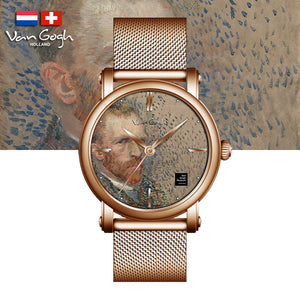 Van Gogh Self-Portrait Swiss Movement Rose Gold Mesh Watch-One Quarter