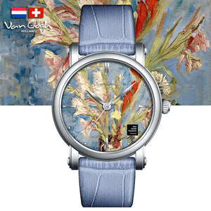 Van Gogh Vase with Gladioli and Chinese Asters Swiss Movement Leather Watch-One Quarter