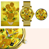 Van Gogh Sunflowers Swiss Movement Gold Mesh Watch-One Quarter