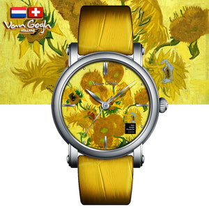 Van Gogh Sunflowers Swiss Movement Leather Watch-One Quarter