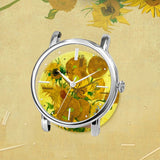 Van Gogh Sunflowers Swiss Movement Leather Watch-One Quarter