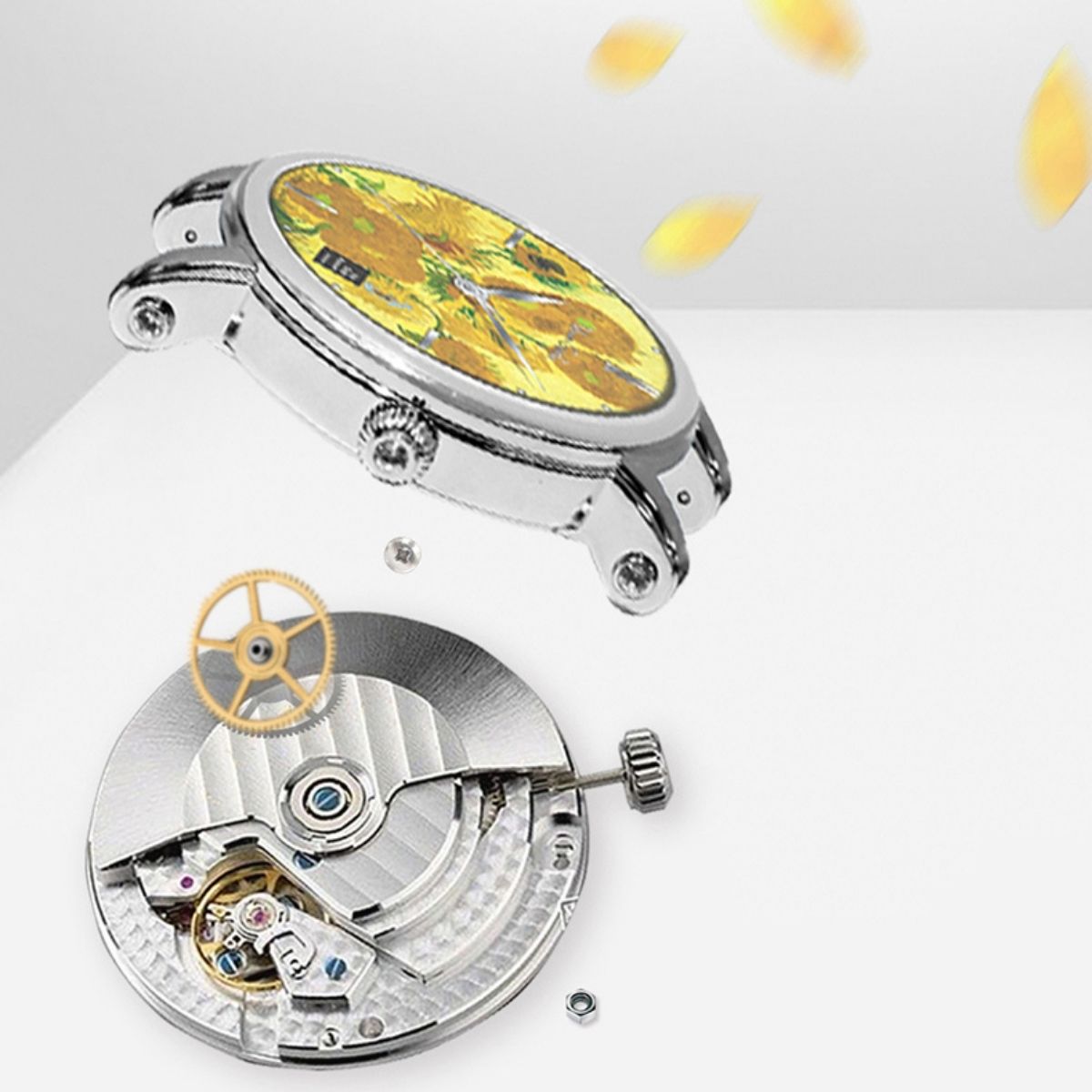 ヴァン・ゴッホ スイス時計 Van Gogh Swiss I-GLLH-07 Van Gogh Sunflowers Swiss Movement Leather Watch - One Quarter