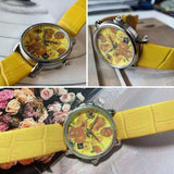 Van Gogh Sunflowers Swiss Movement Leather Watch-One Quarter