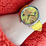 Van Gogh Sunflowers Swiss Movement Leather Watch-One Quarter