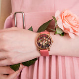 Van Gogh Vase with Asters and Phlox Swiss Movement Red Leather Watch-One Quarter