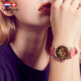 Van Gogh Vase with Asters and Phlox Swiss Movement Red Leather Watch-One Quarter