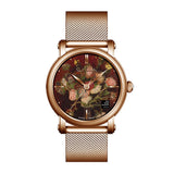  Van Gogh Vase with Asters and Phlox Swiss Movement Rose Gold Mesh Watch-One Quarter