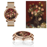  Van Gogh Vase with Asters and Phlox Swiss Movement Rose Gold Mesh Watch-One Quarter