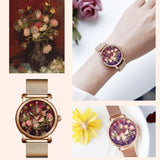  Van Gogh Vase with Asters and Phlox Swiss Movement Rose Gold Mesh Watch-One Quarter