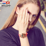 Van Gogh Vase with Chinese Asters and Gladioli Swiss Movement Leather Watch-One Quarter