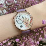Van Gogh Vase with Gladioli and Chinese Asters Swiss Movement Lavender Leather Watch-One Quarter