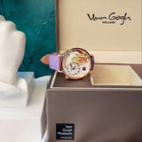 Van Gogh Vase with Gladioli and Chinese Asters Swiss Movement Lavender Leather Watch-One Quarter
