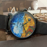 Van Gogh Wheatfield with Crows Swiss Movement Black Mesh Watch-One Quarter